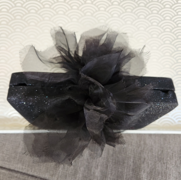Simitri Black Angel Clutch Crossbody Evening Bag Tulle Bow - Picture 9 of 13